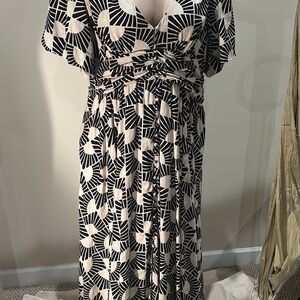 Anthropologie Black and White Patterned Maxi Dress